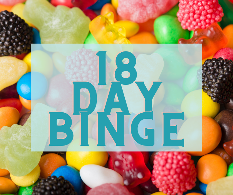 Picture of sweets with caption 18 day binge
