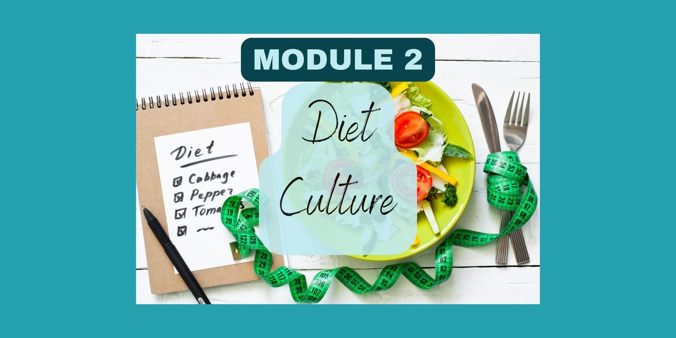 A plate of salad, measuring tape - Module 2 - Diet Culture